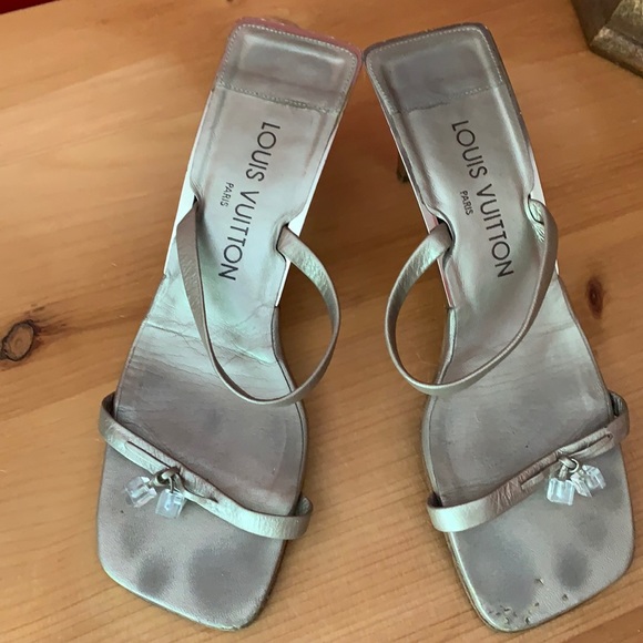 Louis Vuitton Heeled Silver Leather Sandals - Picture 1 of 10